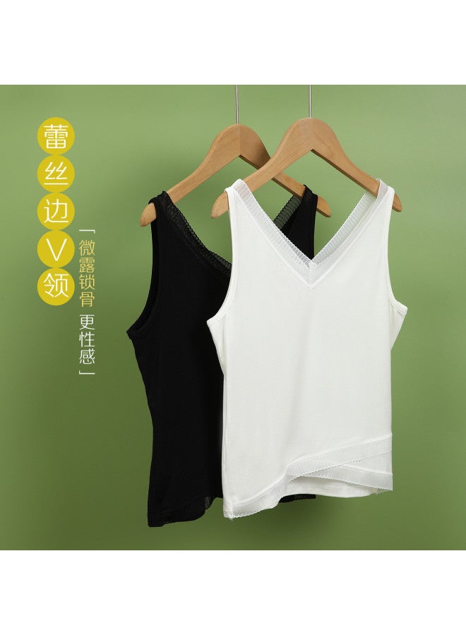 Red Bean Deep V Lace Camisole Women'S Breathable Silky Modal Sleeveless Top Layering Piece Wearable As Outerwear Ladies Vest - Image 4
