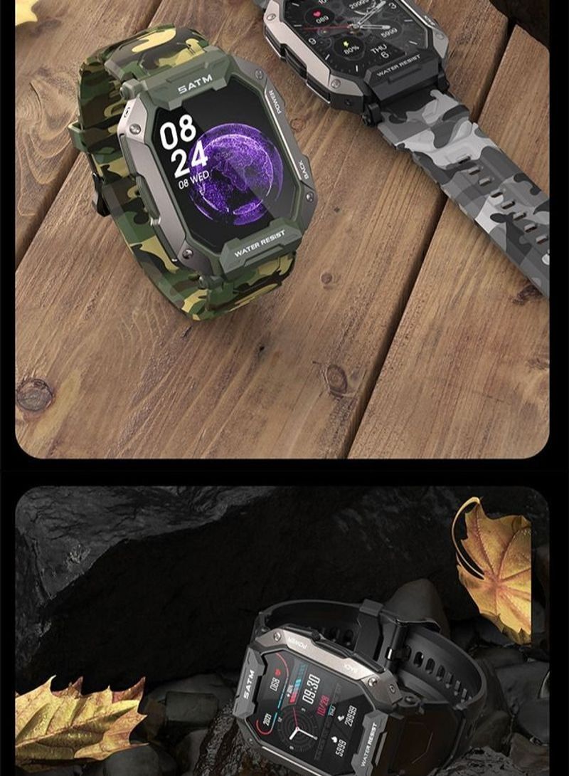 NIBEMINENT Fitness Tracker Watch Compatible with IOS & Android Camouflage Green - Image 5