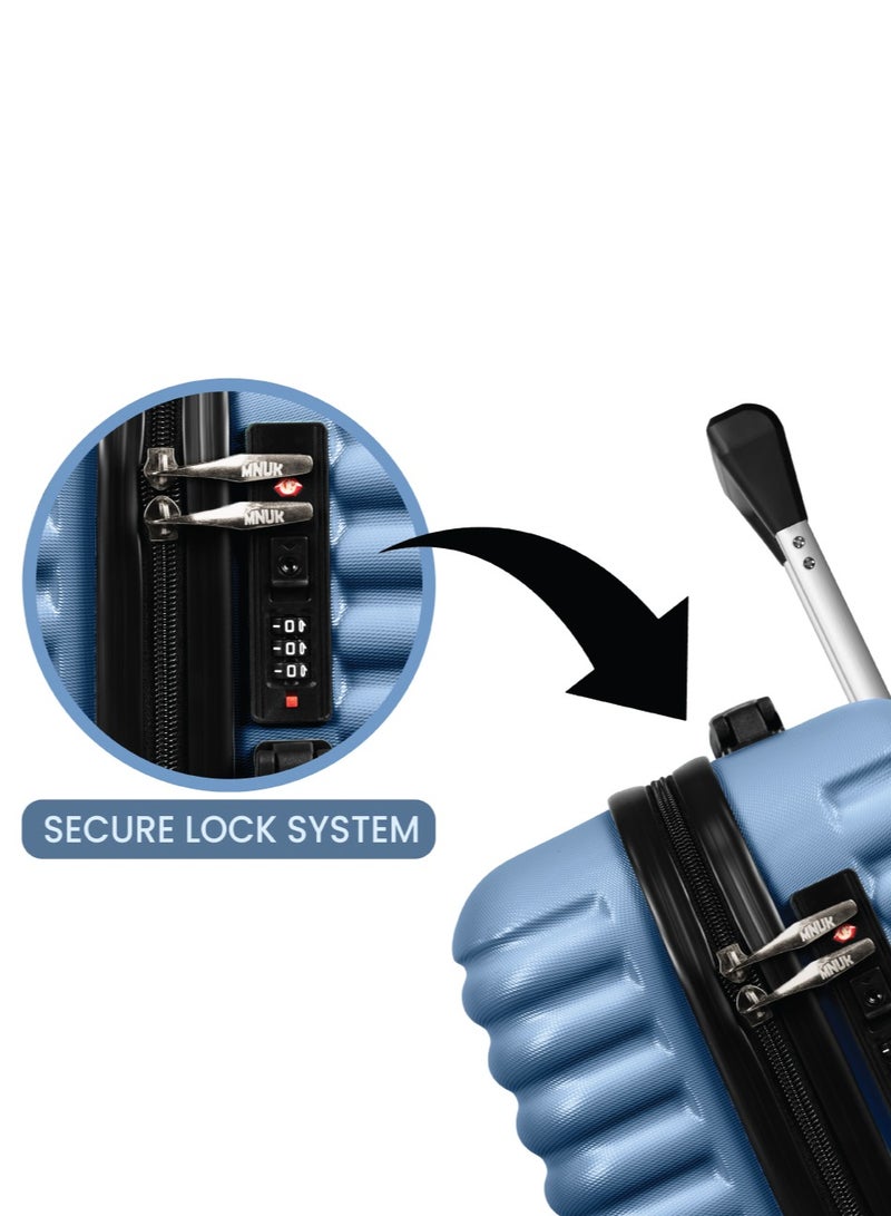 منيك مجموعة حقائب سفر ديستني  قطع | ترولي صلب بمقبض ناعم وقفل  | عجلات دوارة  درجة | مقاسات:  بوصة،  بوصة،  بوصة | أزرق - Image 5