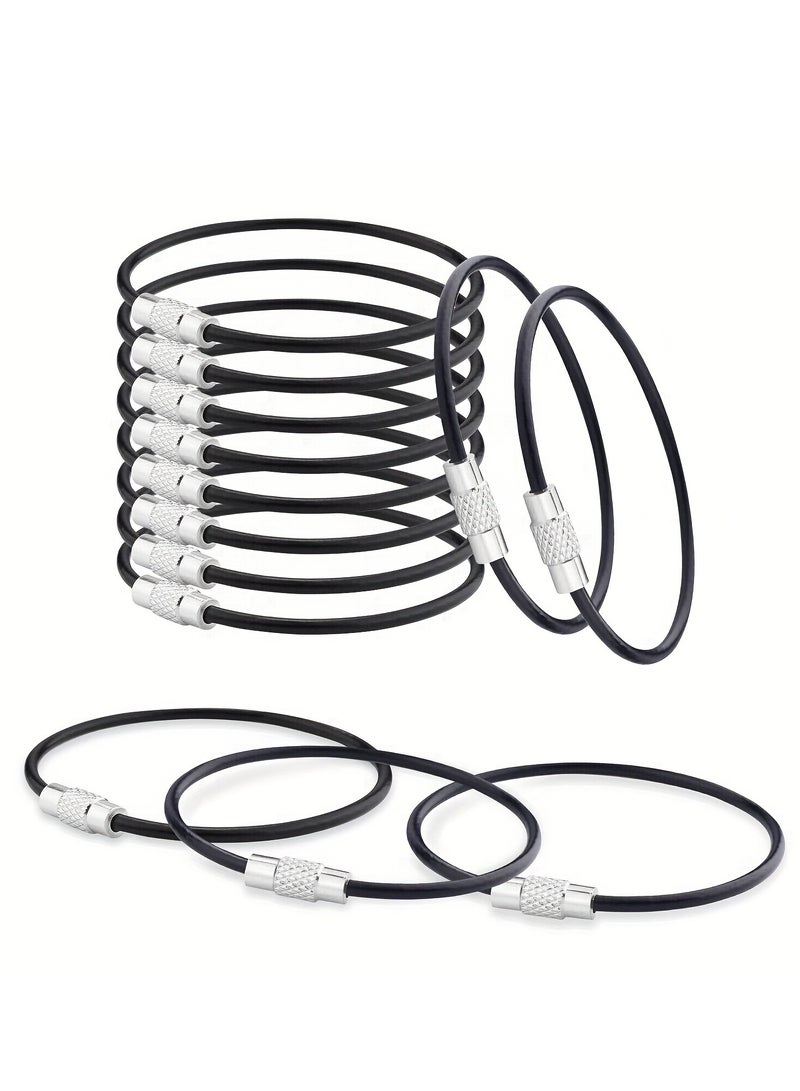 Generic 10 Black Stainless Steel Key Rings with Coiled Wires Durable and Stylish for Daily Use, Portable Key Accessories | Colorful Key Rings | Durable Keychains, Cute Keychains, Keychain Ring Set  - Image 1