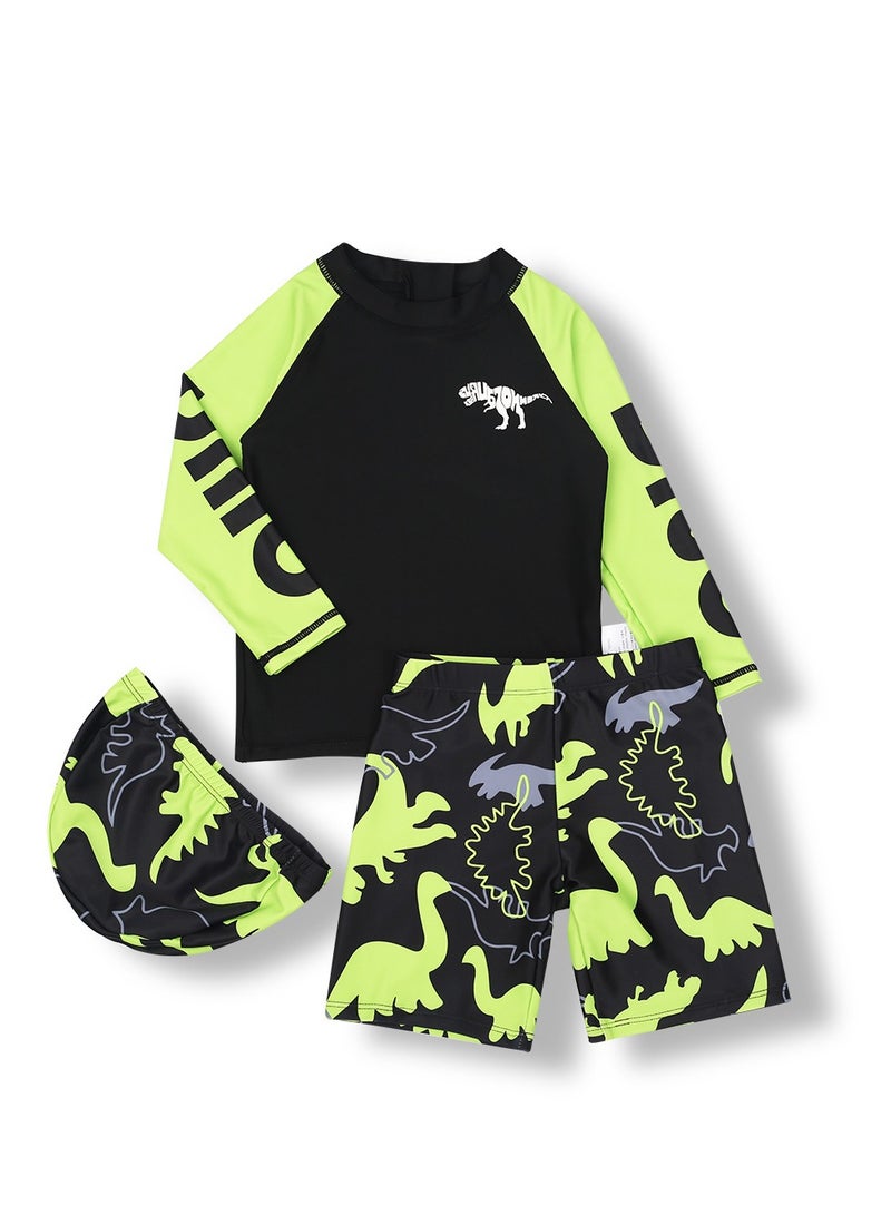 Children's 3-piece Swimsuit Cartoon Dinosaur Long Sleeved Sunscreen Quick Drying Swimsuit  - Image 1