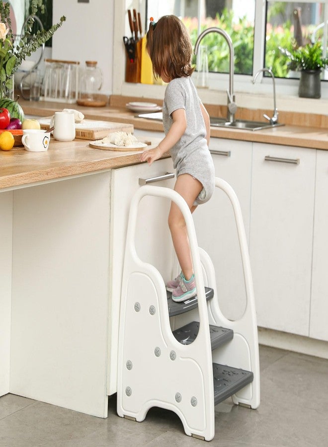 Wiifo Toddler Step Stool for Bathroom Sink,Adjustable 3 Step Stool for Kids,Kitchen Standing Tower,Children Learning Helper Stool with Safety Handles and Non-Slip Pads,Grey - Image 2