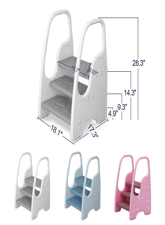 Wiifo Toddler Step Stool for Bathroom Sink,Adjustable 3 Step Stool for Kids,Kitchen Standing Tower,Children Learning Helper Stool with Safety Handles and Non-Slip Pads,Grey - Image 3