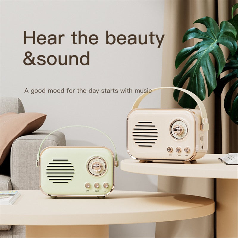 Portable Bluetooth Speaker: Beige Retro Design, Bluetooth 5.0, Vibrating Bass, FM Radio - 1500mAh Rechargeable Battery, Multi-Play Modes for Outdoor Camping, Picnics, Family Gatherings - Image 4