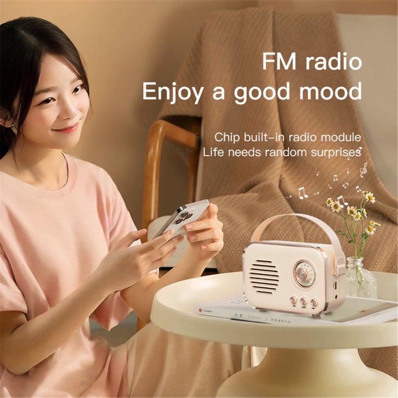 Portable Bluetooth Speaker: Beige Retro Design, Bluetooth 5.0, Vibrating Bass, FM Radio - 1500mAh Rechargeable Battery, Multi-Play Modes for Outdoor Camping, Picnics, Family Gatherings - Image 3