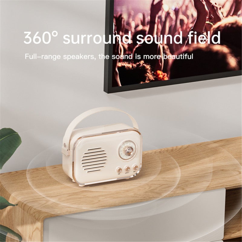 Portable Bluetooth Speaker: Beige Retro Design, Bluetooth 5.0, Vibrating Bass, FM Radio - 1500mAh Rechargeable Battery, Multi-Play Modes for Outdoor Camping, Picnics, Family Gatherings - Image 2