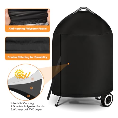 iCOVER Grill Cover for Weber 22 Inch Charcoal Kettle- Heavy Duty Waterproof BBQ Cover for Weber Char-Broil 22 Inch Charcoal Kettle Grills - Image 3