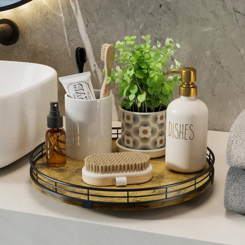 HGF Lazy Susan Turntable Organizer for Table Top, 12â€™â€™ Round Wooden Lazy Susan for Cabinet Kitchen Countertop Pantry Dining Coffee Table for Condiments Spices, Rustic Bathroom Vanity Tray for Soap Candle - Image 5
