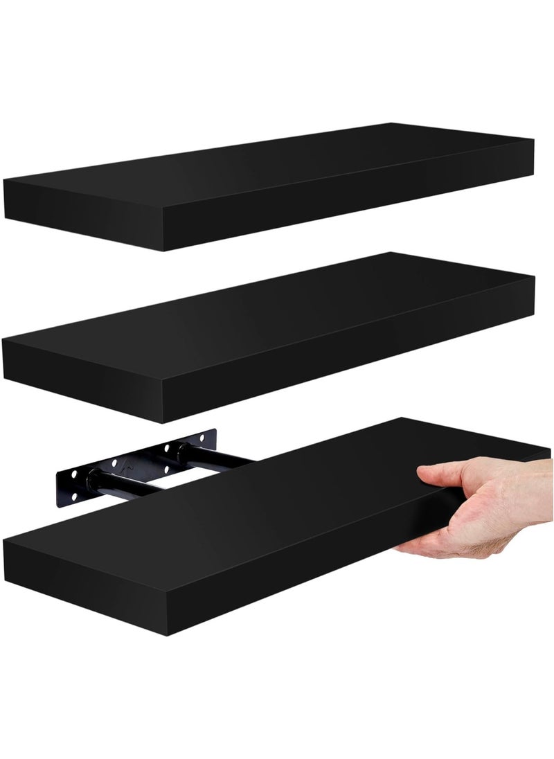 Roman Gifts - 3 Pcs Set of Floating Shelves for Wall Decor Wall Shelves for Bedroom Storage Large Deep Wall Mounted Shelves for Bathroom Towels Laundry Living Room Kitchen Closet - Image 1