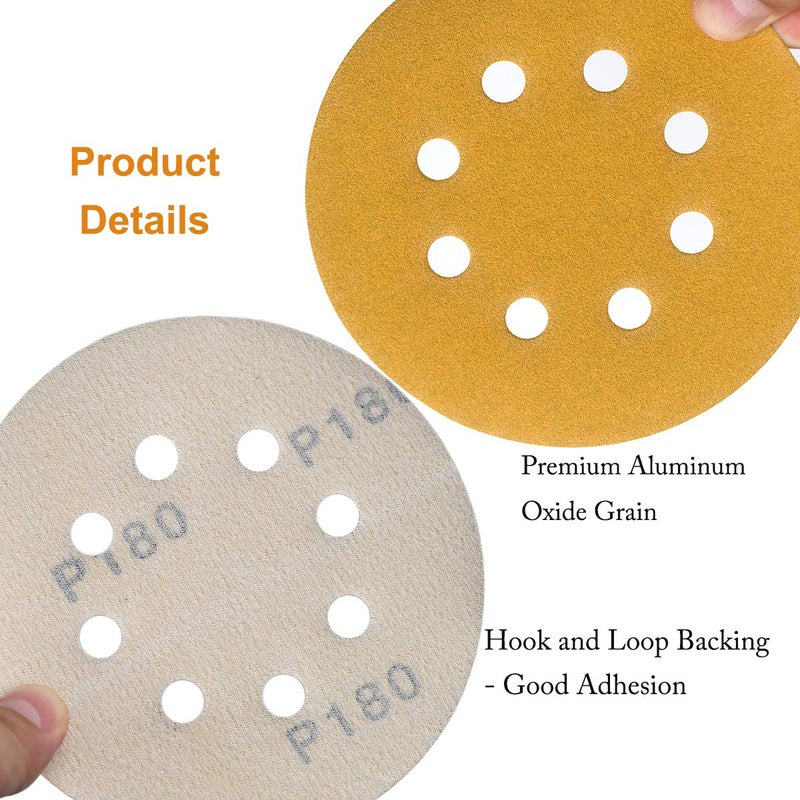Aiyard 5-Inch 8-Hole Hook and Loop Sanding Discs 180-Grit Random Orbit Sandpaper, 100-Pack - Image 5