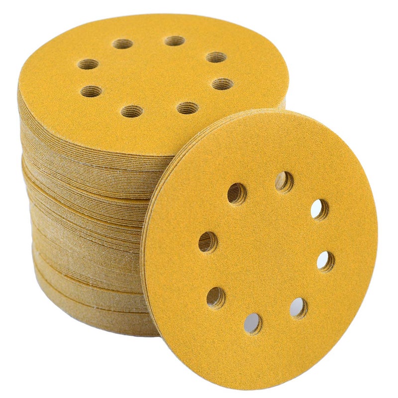 Aiyard 5-Inch 8-Hole Hook and Loop Sanding Discs 180-Grit Random Orbit Sandpaper, 100-Pack - Image 1
