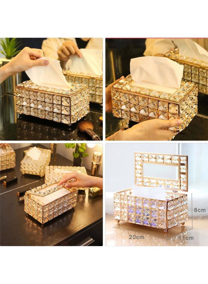 Crystal Tissue Box with Artificial Paper Holder for Home Decor Clear/Gold 19 x 11 x 10cm
