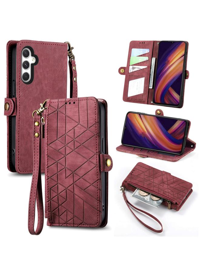 اس-توب جراب لهاتف Samsung Galaxy A25 5G، جراب هاتف جلدي بسحاب هندسي ومشبك جانبي - Image 1