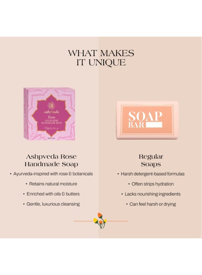 Ashpveda Hydrating rose Body Bar Handmade Bathing Soap for Skin Hydration & Nourishment with Rose & Coconut Oil (75g) - Image 3