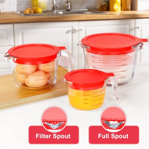 KOMUEE 4 Piece Glass Measuring Cups Set, 5 Oz, 1-Cup, 2-Cup, 4-Cup Liquid Measuring Cups with Lids for Kitchen, Freezer and Microwave Safe - Image 4