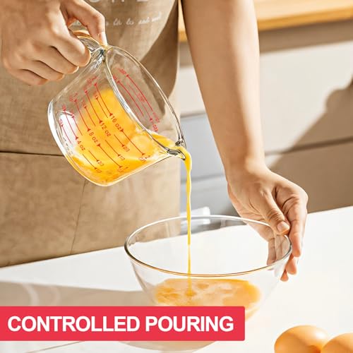 KOMUEE 4 Piece Glass Measuring Cups Set, 5 Oz, 1-Cup, 2-Cup, 4-Cup Liquid Measuring Cups with Lids for Kitchen, Freezer and Microwave Safe - Image 5