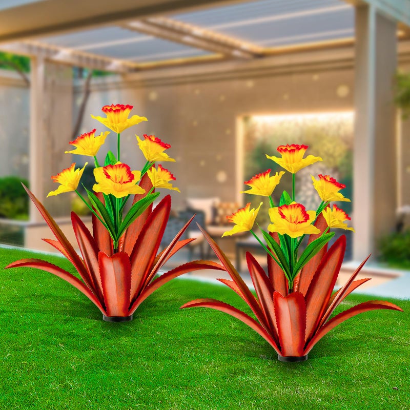 TOMBABY Huge Metal Agave Plants Outdoor Decoration Outdoor Garden Decorated with Flowers Mexican Yard Art Plant Garden Gift (Yellow 2 Pack) - Image 1