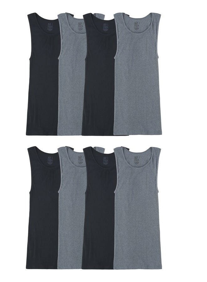 FRUIT OF THE LOOM تي شيرتات داخلية خفيفة الوزن للرجال من مزيج القطن، تانك - 8 عبوات - أسود/رمادي، L - Image 1