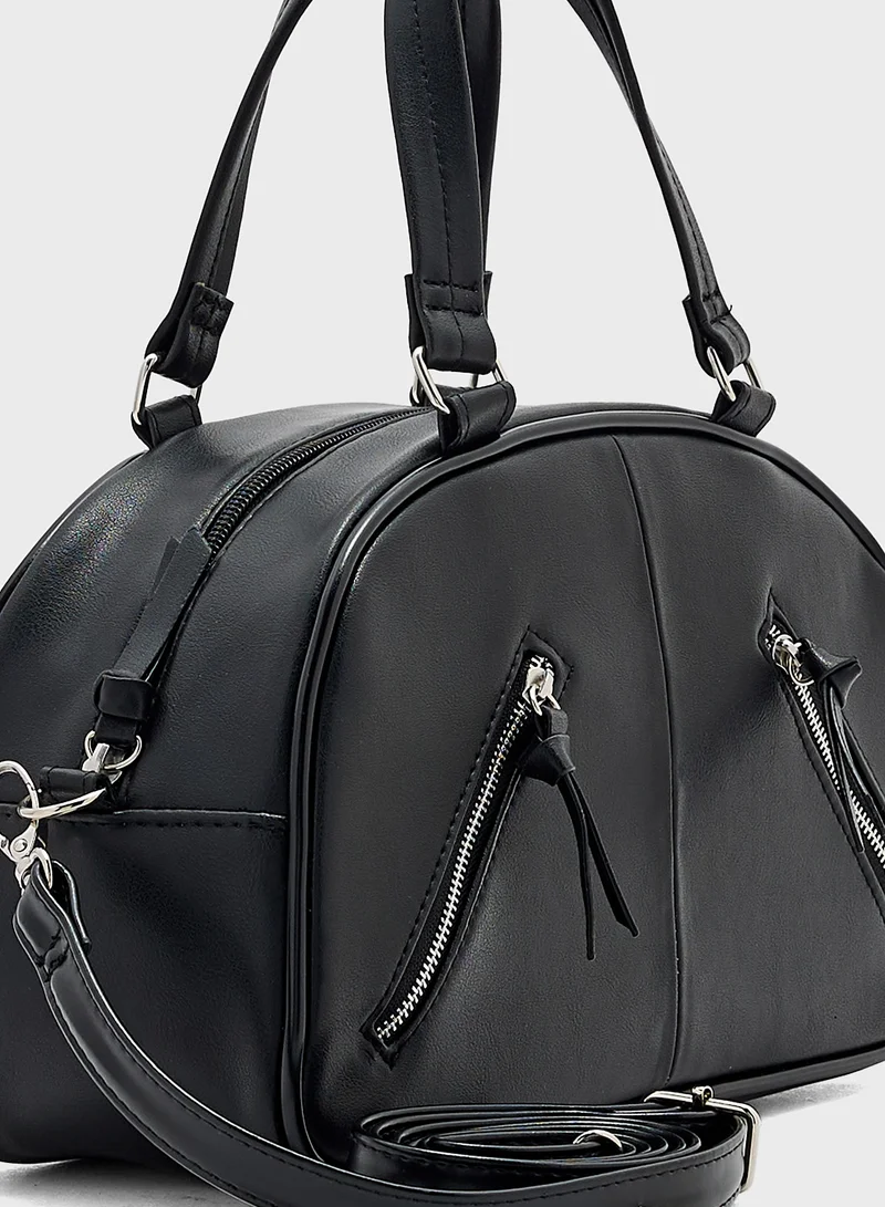 Ginger Zip Detail Bowler Satchel Bag