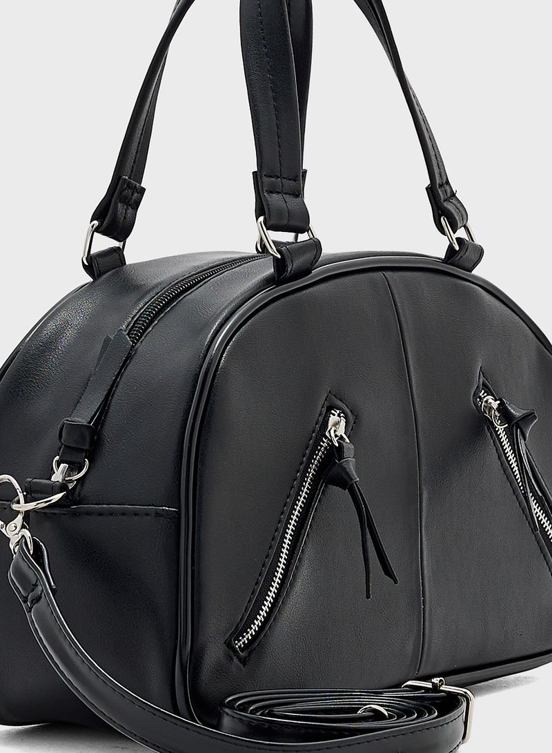 Ginger Zip Detail Bowler Satchel Bag - Image 4