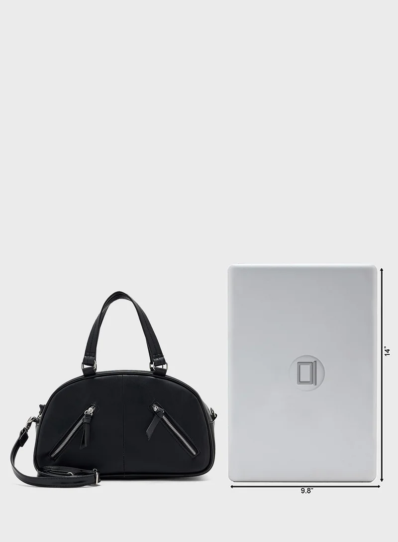 Ginger Zip Detail Bowler Satchel Bag