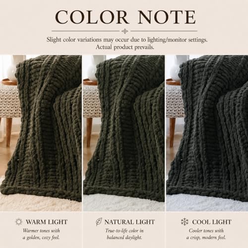 Battilo Chunky Knit Throw Blanket for Couch, 100% Hand Made Chenille Throw Blanket, Super Soft Warm Cozy Olive Green Blanket for Bed, Sofa, Living Room, 50"x60" - Image 3