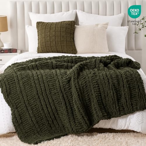 Battilo Chunky Knit Throw Blanket for Couch, 100% Hand Made Chenille Throw Blanket, Super Soft Warm Cozy Olive Green Blanket for Bed, Sofa, Living Room, 50"x60" - Image 5