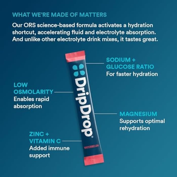 DripDrop Hydration Packets - Bold Variety Pack - Single Serve Electrolytes Powder Drink Mix - Watermelon, Berry, Lemon, Orange - Non-GMO, Gluten Free, Vegan - 16 Sticks - Image 3