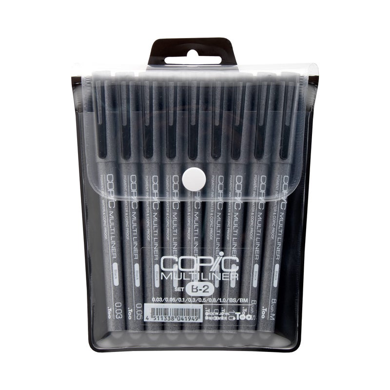 Copic Markers 9-Piece Multiliner Inking Pen Set B-2, Black (MLB2) - Image 1