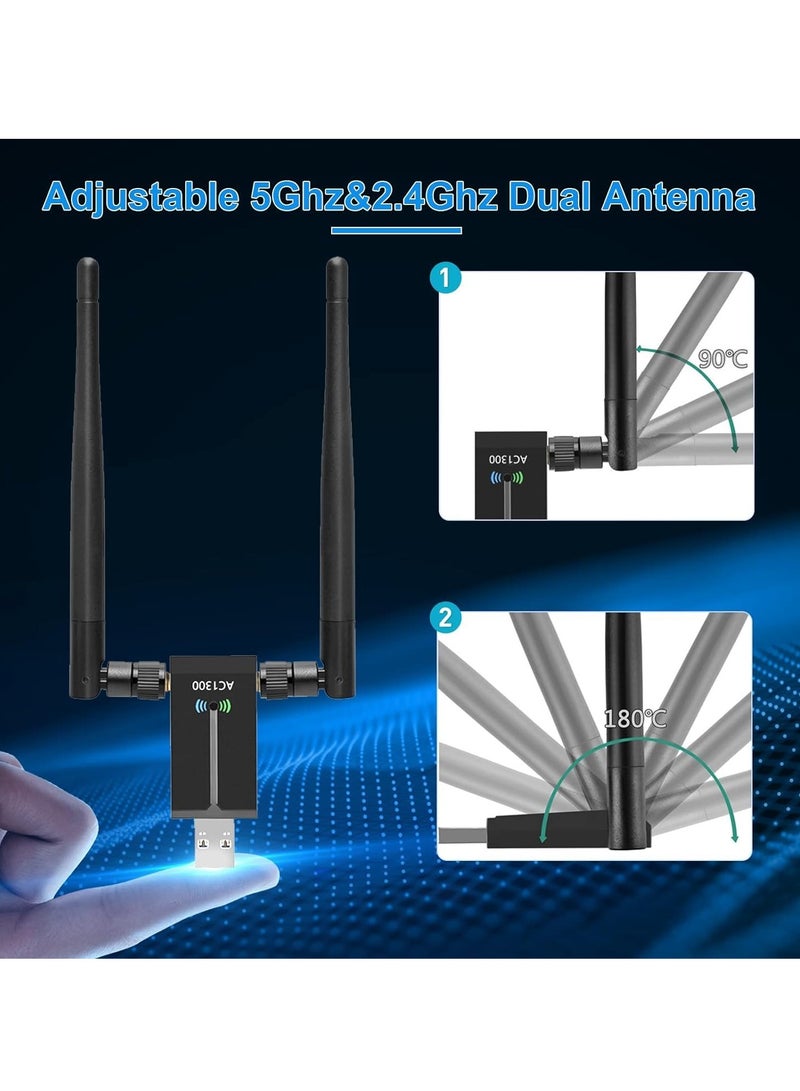 KASTWAVE Wifi Dongle, High Speed Internet 2.4/5.8GHz 1300Mbps Dual Band Wireless USB Wifi Adapter for PC/Desktop/Laptop/Tablet, Support Windows 11/10/8/7/Vista/XP, Mac OS - Image 5