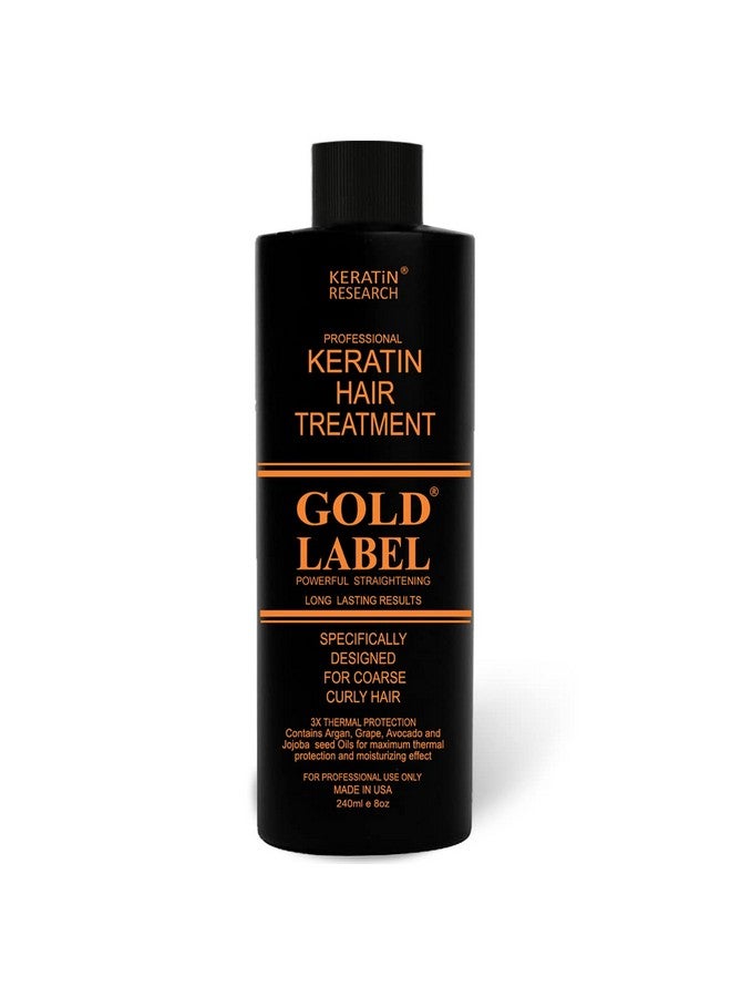 KERATIN RESEARCH Gold Label Brazilian Keratin Hair Treatment Straightening works on All Hair Types Incl Coarse Thick Dry Frizzy Curly Bleached Dominican Brazilian Indian Strong formula Hair 240ml  - Image 1