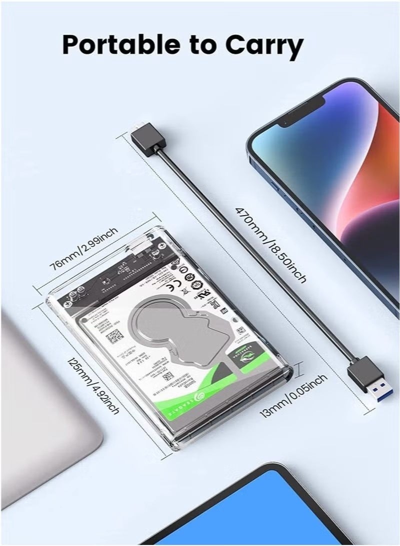 علبة قرص صلب خارجي 2.5 بوصة، مزودة بمنفذ USB 3.0 إلى SATA III، علبة شفافة سهلة التركيب بدون أدوات، تدعم أقراص SATA HDD وSSD مقاس 2.5 بوصة بسماكة 7 مم و9.5 مم، بسعة قصوى 4 تيرابايت، تدعم بروتوكول UASP - Image 3