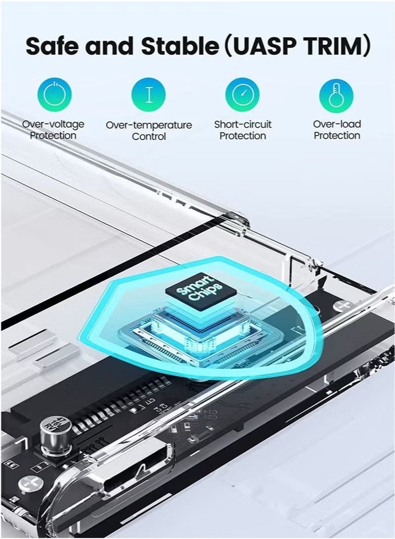 علبة قرص صلب خارجي 2.5 بوصة، مزودة بمنفذ USB 3.0 إلى SATA III، علبة شفافة سهلة التركيب بدون أدوات، تدعم أقراص SATA HDD وSSD مقاس 2.5 بوصة بسماكة 7 مم و9.5 مم، بسعة قصوى 4 تيرابايت، تدعم بروتوكول UASP - Image 4