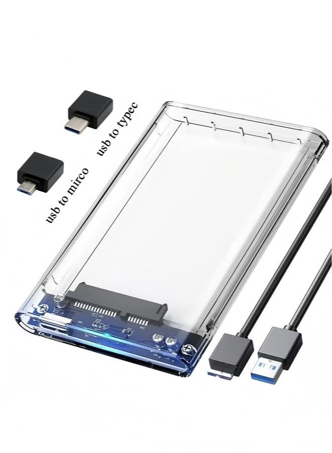 علبة قرص صلب خارجي 2.5 بوصة، مزودة بمنفذ USB 3.0 إلى SATA III، علبة شفافة سهلة التركيب بدون أدوات، تدعم أقراص SATA HDD وSSD مقاس 2.5 بوصة بسماكة 7 مم و9.5 مم، بسعة قصوى 4 تيرابايت، تدعم بروتوكول UASP - Image 1