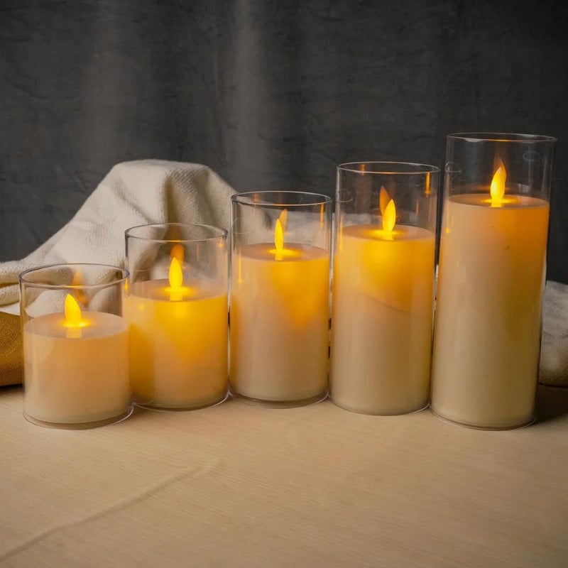 CHRONOS Chronos Acrylic Glass LED Moving Flame Pillar Candle Battery Operated Flameless Smokeless Realistic Flickering Warm White Light for Home Decor Diwali and Christmas 5 Inch  - Image 2