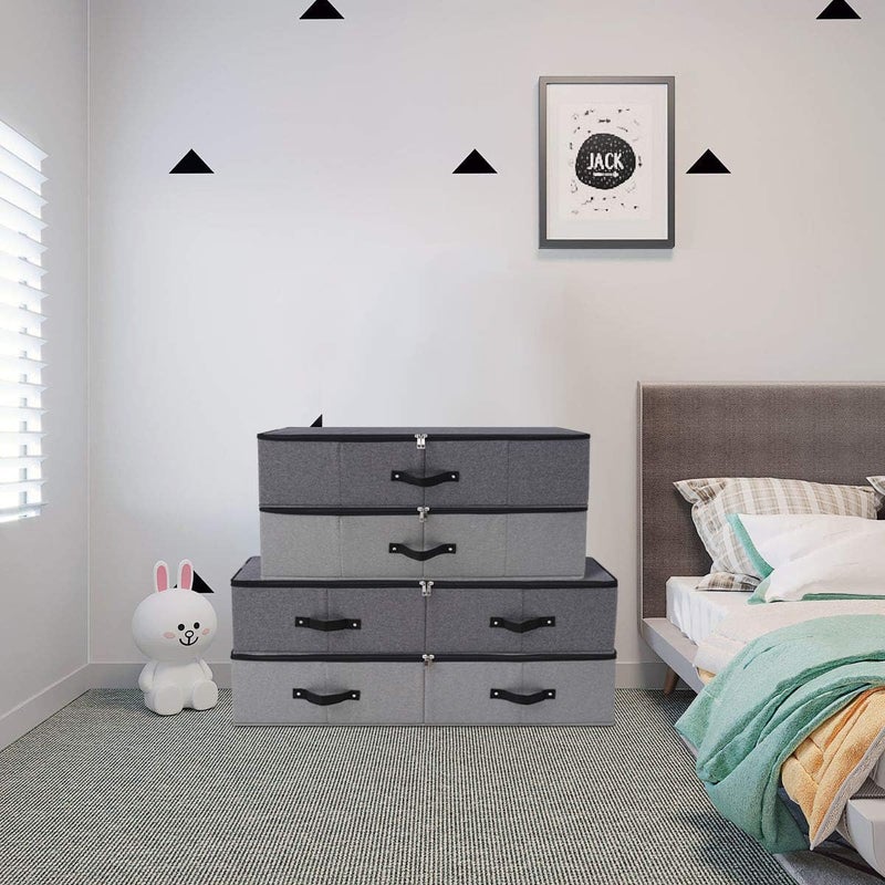 Omygarden Foldable Fabric Under Bed Storage Box with Plastic Support Liner, 6 Handles, Zipper Lid, Blankets Clothes Comforters Storage Bin Organizer for Bedroom and Closet, 90×42×18cm, Dark Grey, 2PCS - Image 5