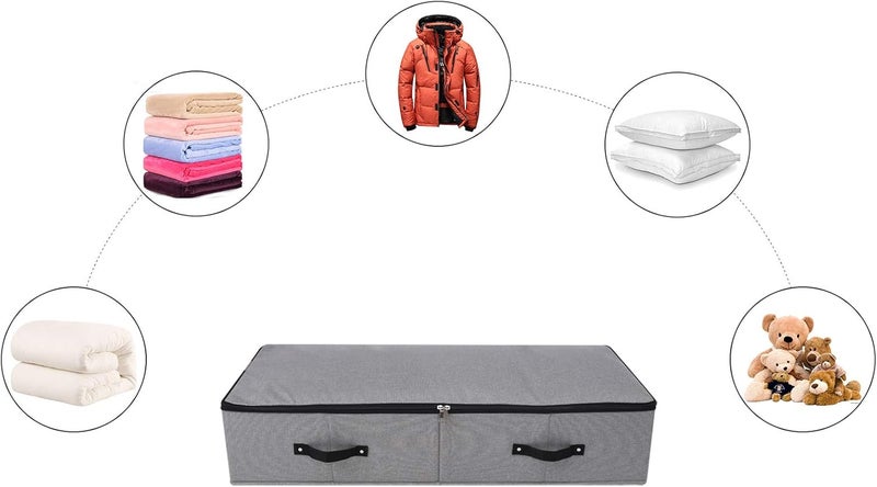 Omygarden Foldable Fabric Under Bed Storage Box with Plastic Support Liner, 6 Handles, Zipper Lid, Blankets Clothes Comforters Storage Bin Organizer for Bedroom and Closet, 90×42×18cm, Dark Grey, 2PCS - Image 3