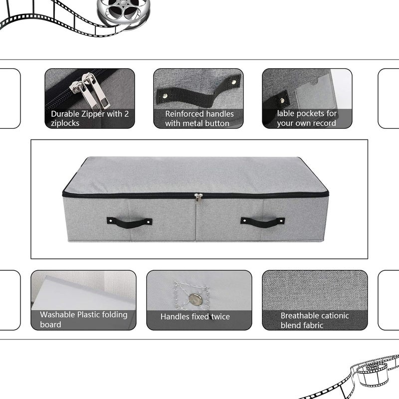 Omygarden Foldable Fabric Under Bed Storage Box with Plastic Support Liner, 6 Handles, Zipper Lid, Blankets Clothes Comforters Storage Bin Organizer for Bedroom and Closet, 90×42×18cm, Dark Grey, 2PCS - Image 4