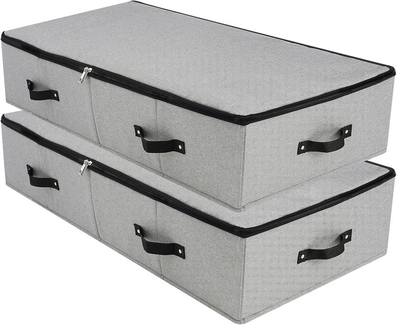 Omygarden Foldable Fabric Under Bed Storage Box with Plastic Support Liner, 6 Handles, Zipper Lid, Blankets Clothes Comforters Storage Bin Organizer for Bedroom and Closet, 90×42×18cm, Dark Grey, 2PCS - Image 1