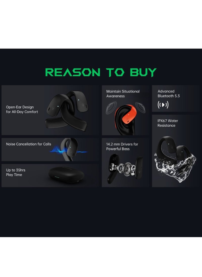 BLACK SHARK - Comfortable Immersive Earphone With Open Ear Wireless Design, 35H Long Battery Life,5.3 Bluetooth Connectivity and IPX67 Water Resistance T20- Orange/Blue - Image 1