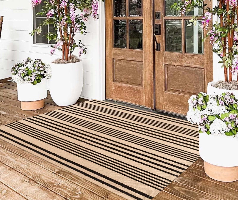 BUAGETUP Outdoor Rug 3'x 5',Tan Striped Washable Area Rug Hand-Woven Cotton Rug Indoor/Outdoor Area Rug Floor Mat for Farmhouse Living Room Bedroom - Image 4
