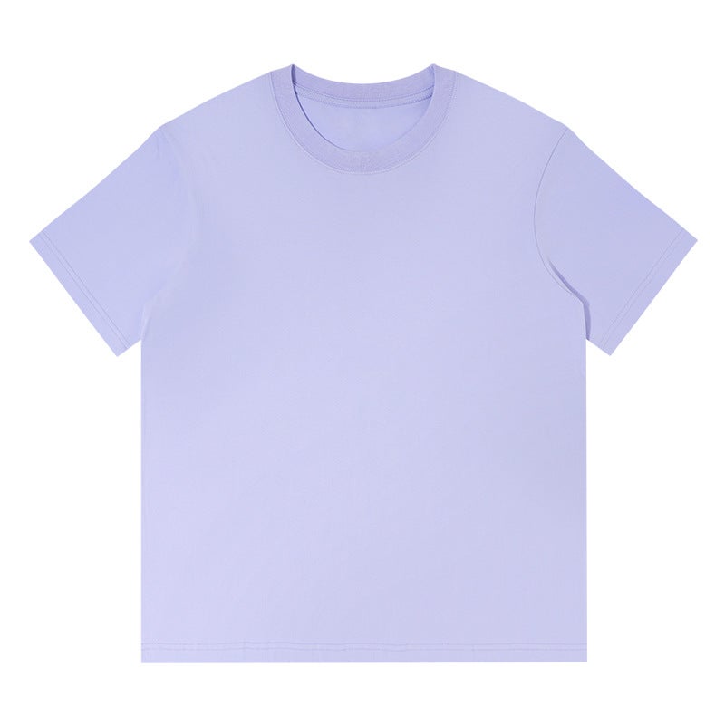 Japanese simple cotton 230g solid color short sleeve mens 2024 summer new loose Joker casual mens T-shirt wholesale Lotus purple 