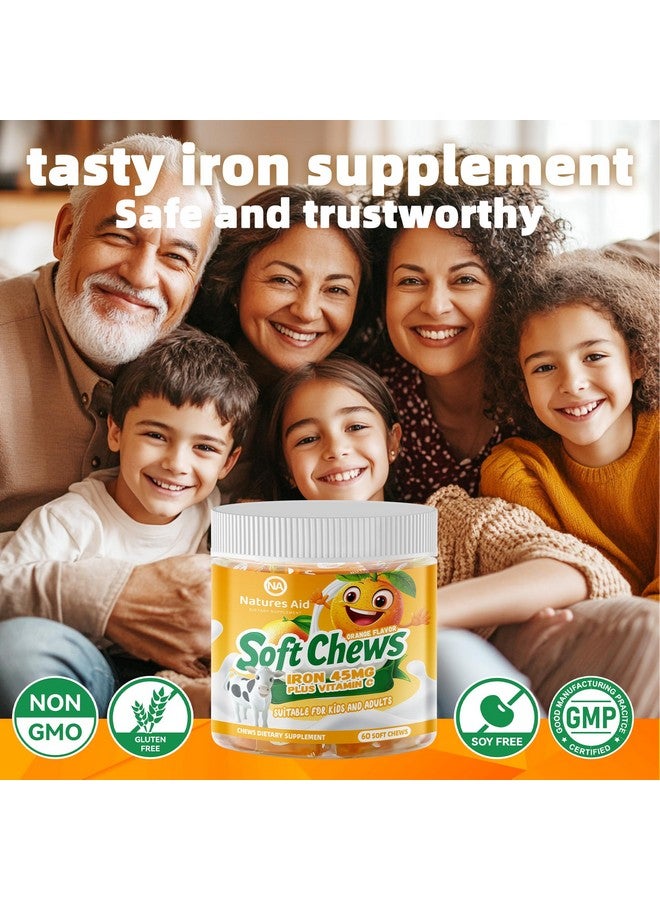 Natures Aid Chewable Iron Supplement for Women & Men and Kids - Orange Flavor, Iron Vitamin C Soft Chew for Max Absorption, Iron as Ferrous Fumarate, Ideal for Iron Deficiency, 2 Month Supply - Image 2