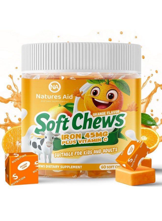 Natures Aid Chewable Iron Supplement for Women & Men and Kids - Orange Flavor, Iron Vitamin C Soft Chew for Max Absorption, Iron as Ferrous Fumarate, Ideal for Iron Deficiency, 2 Month Supply - Image 1