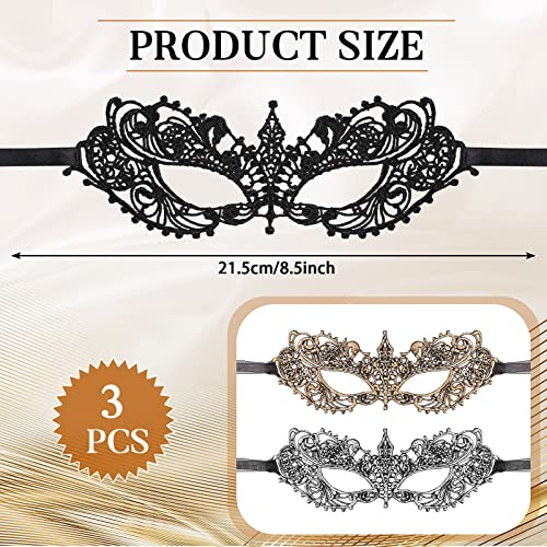 PATPAT® 3Pcs Masquerade Masks for Women Lace Eye Mask Face Mask, Women Halloween Mask Lady Girl Party Masks for Party Masquerade Halloween Costume(Black+Gold+Silver) - Image 2