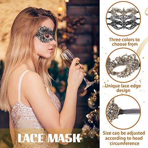 PATPAT® 3Pcs Masquerade Masks for Women Lace Eye Mask Face Mask, Women Halloween Mask Lady Girl Party Masks for Party Masquerade Halloween Costume(Black+Gold+Silver) - Image 3