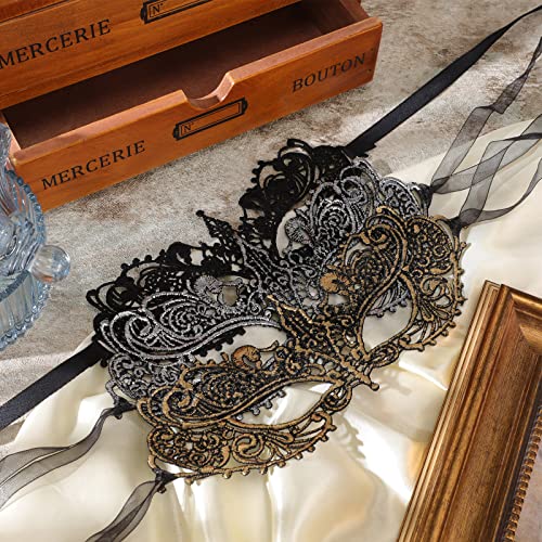 PATPAT® 3Pcs Masquerade Masks for Women Lace Eye Mask Face Mask, Women Halloween Mask Lady Girl Party Masks for Party Masquerade Halloween Costume(Black+Gold+Silver) - Image 5