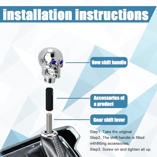 ASUBHA Skull Shifter Knob, Personalized Skull Shifter Head with Adjustable LED Double Eyelet Decorations, Gear Knob Head Universal Car Interior Accessories Fit Most Manual Automatic Car Truck SUV - Image 5