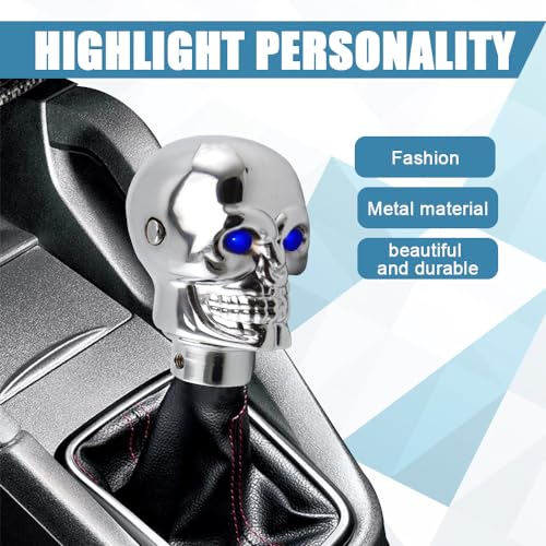 ASUBHA Skull Shifter Knob, Personalized Skull Shifter Head with Adjustable LED Double Eyelet Decorations, Gear Knob Head Universal Car Interior Accessories Fit Most Manual Automatic Car Truck SUV - Image 3