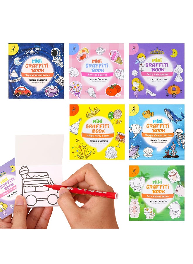 TFiOXL 6Pcs Mini Coloring Books for Kids Ages 3+, 3x3 Inches Pocket Size Coloring Books for Classroom Activity Travel Stress & Anxiety Relief (300 Pages) - Image 1